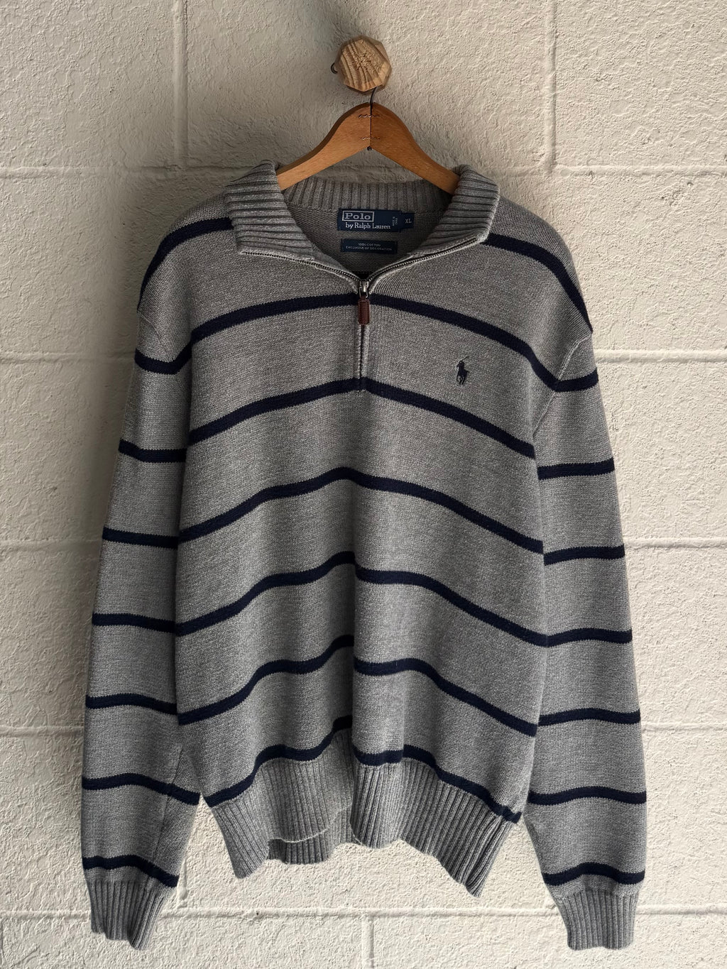 '90s Knit Striped Polo Quarter Zip