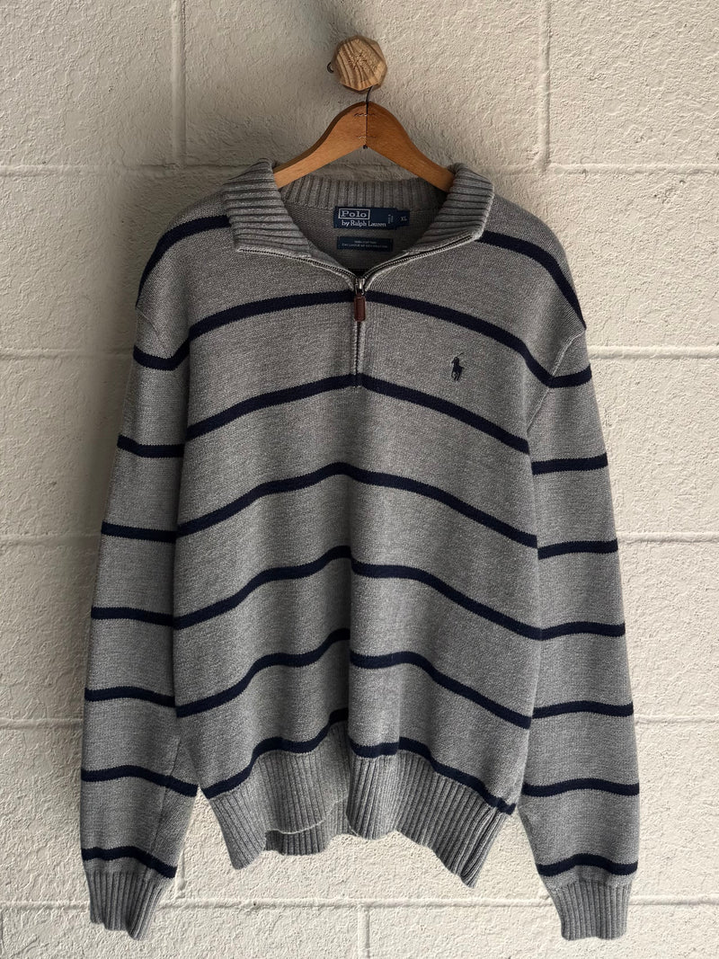 '90s Knit Striped Polo Quarter Zip