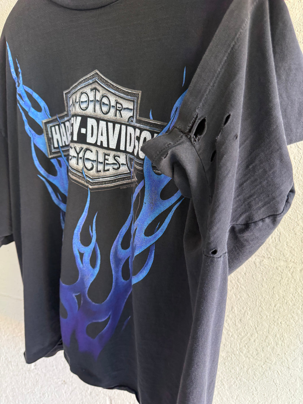 '90s Faded Boxy Blue V-Flame Harley Tee