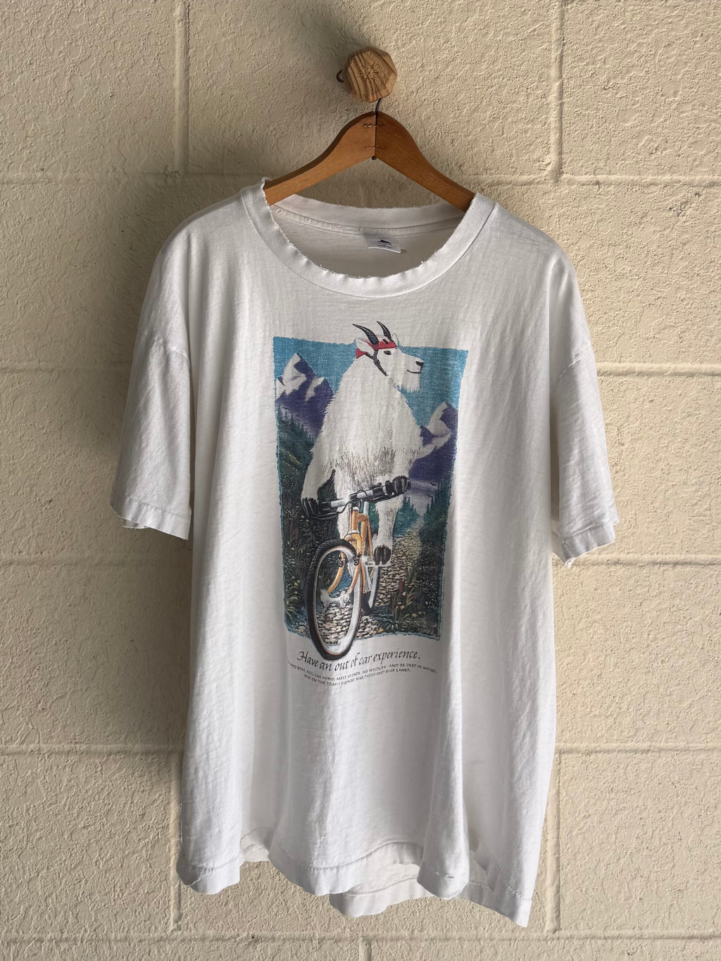 ‘90s Lightly Distressed Goat Biking Nature Tee
