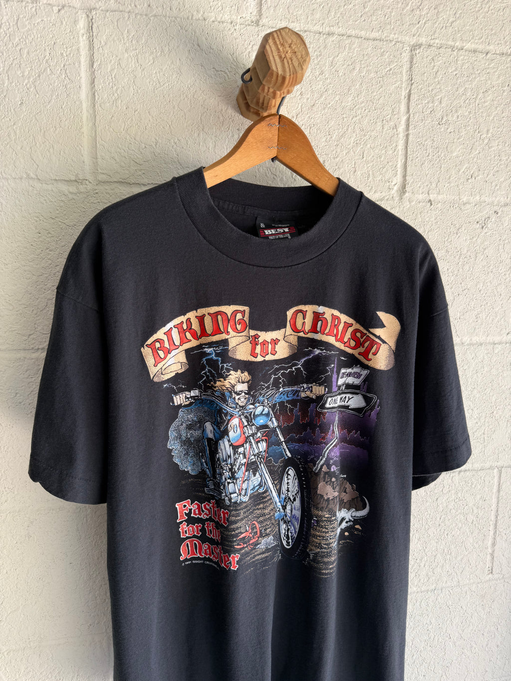 '90s Jesus Biker "Biking for Christ" Tee
