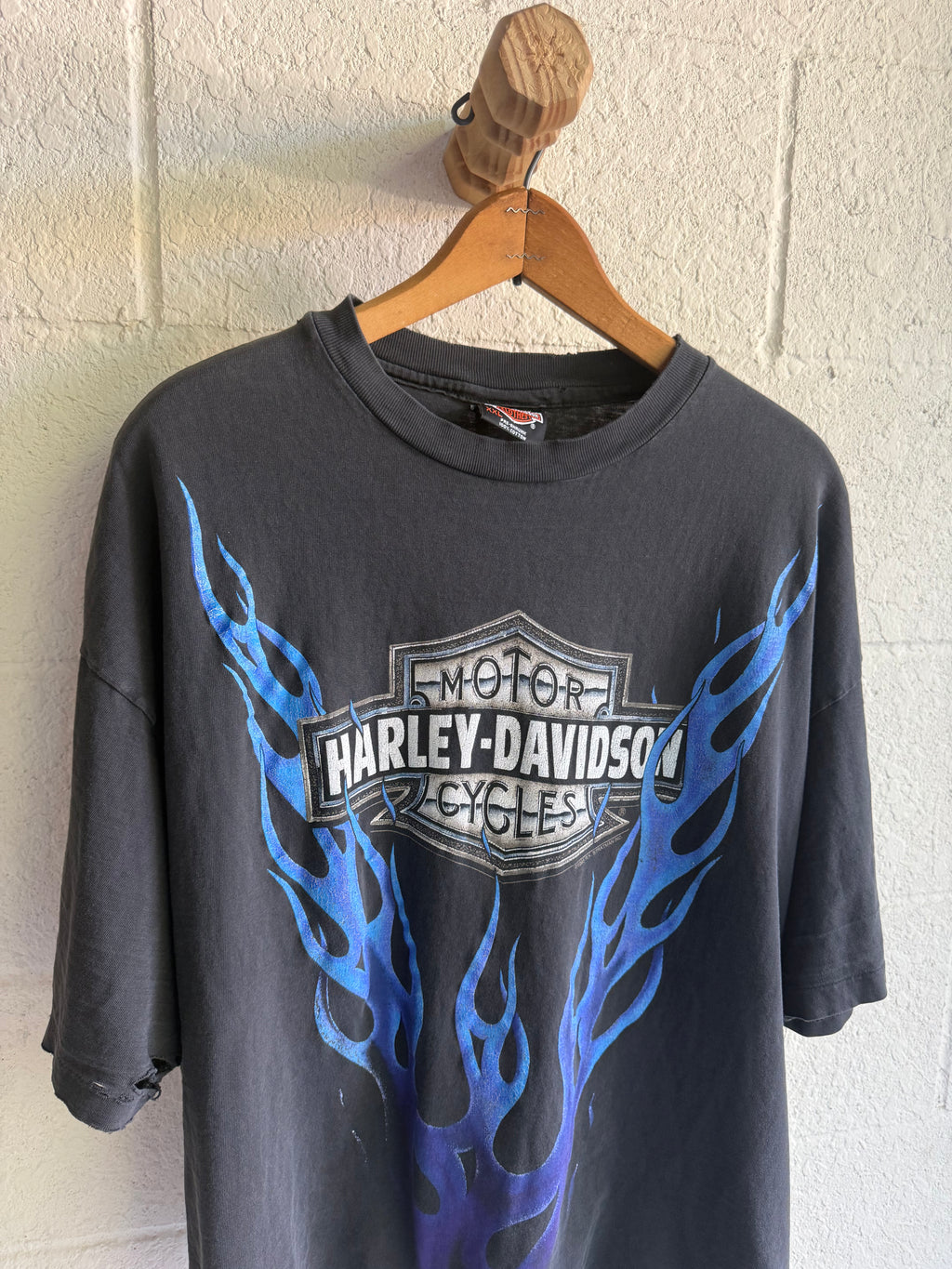 '90s Faded Boxy Blue V-Flame Harley Tee