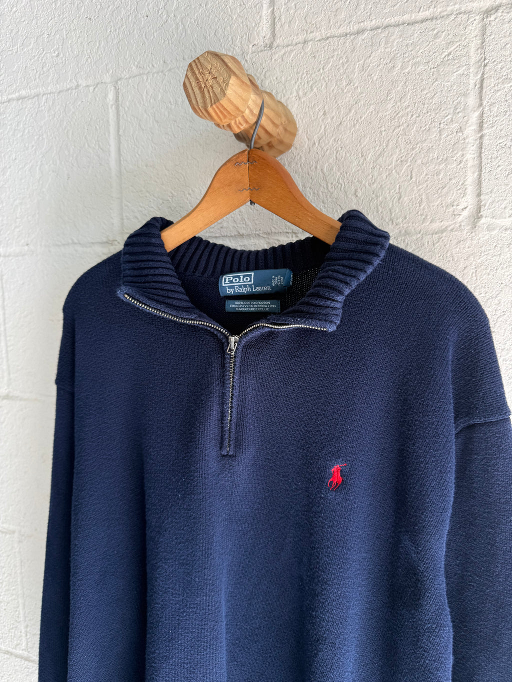 '90s Blue Knit Polo Quarter Zip