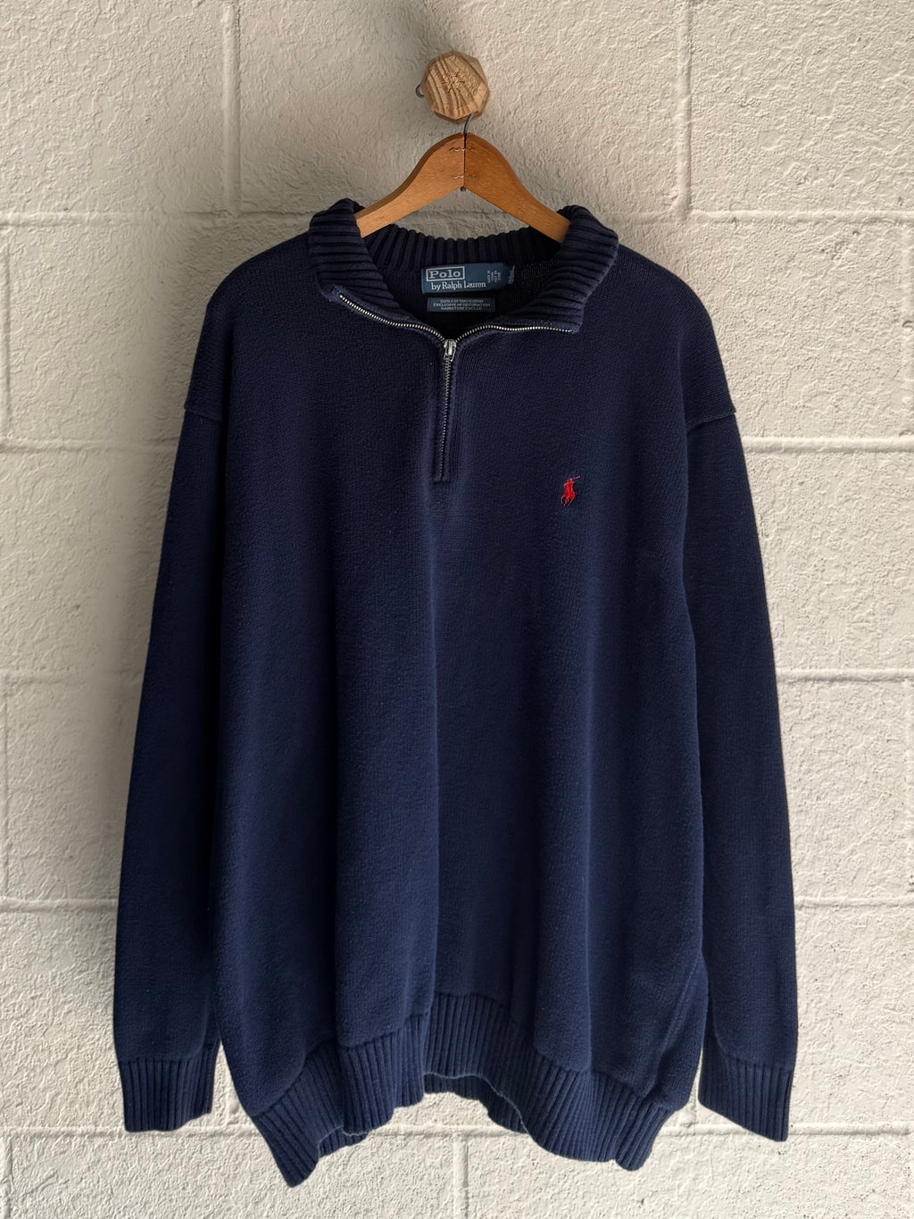 '90s Blue Knit Polo Quarter Zip
