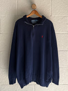 '90s Blue Knit Polo Quarter Zip