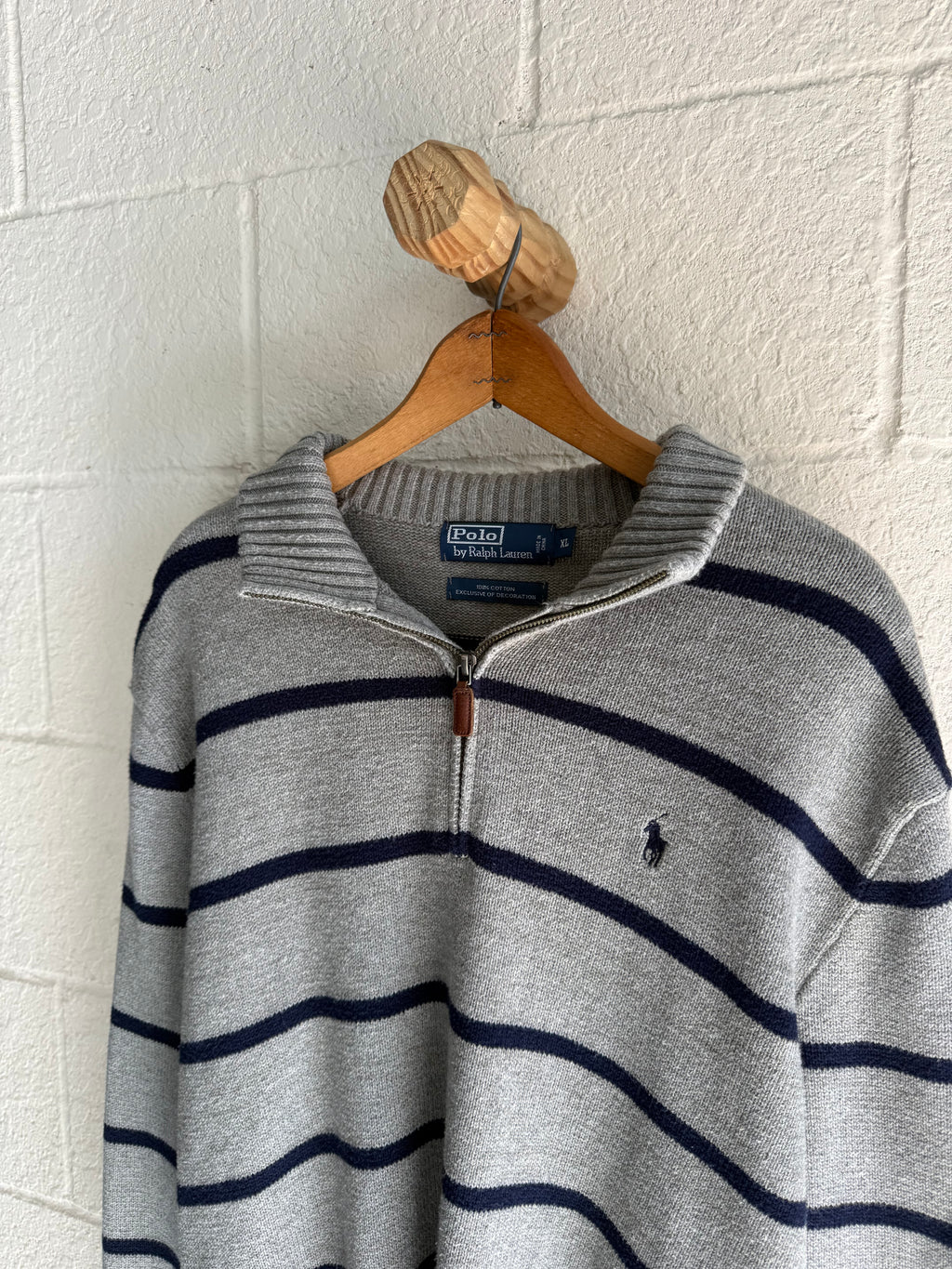 '90s Knit Striped Polo Quarter Zip