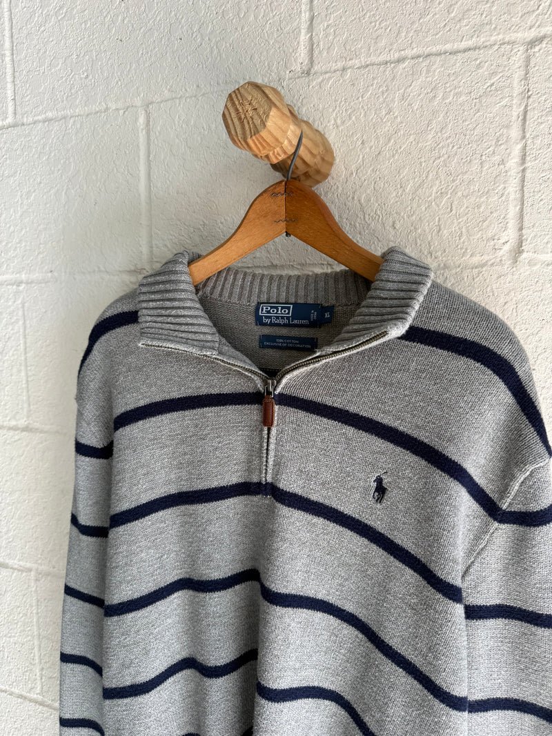 '90s Knit Striped Polo Quarter Zip