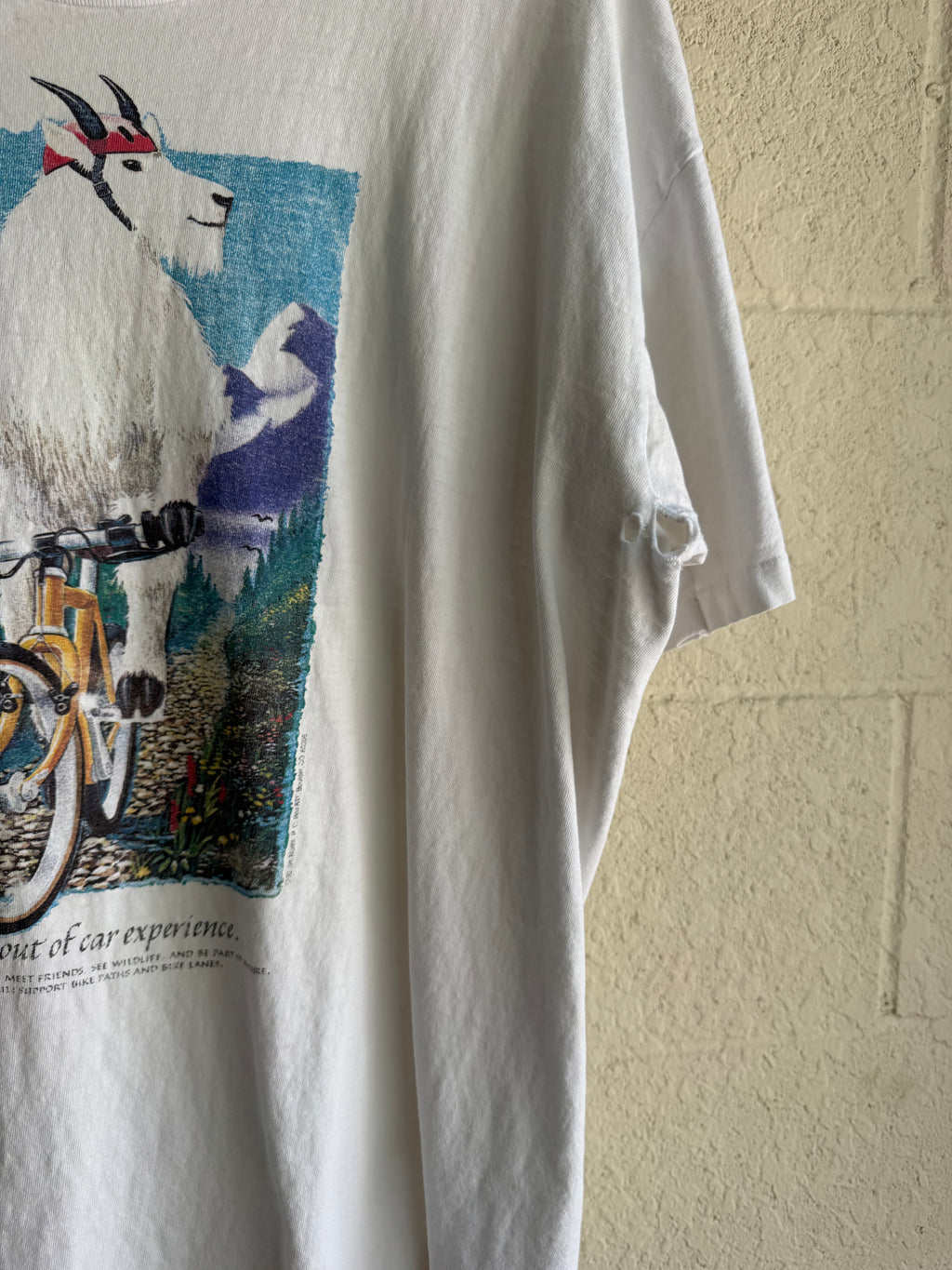 ‘90s Lightly Distressed Goat Biking Nature Tee