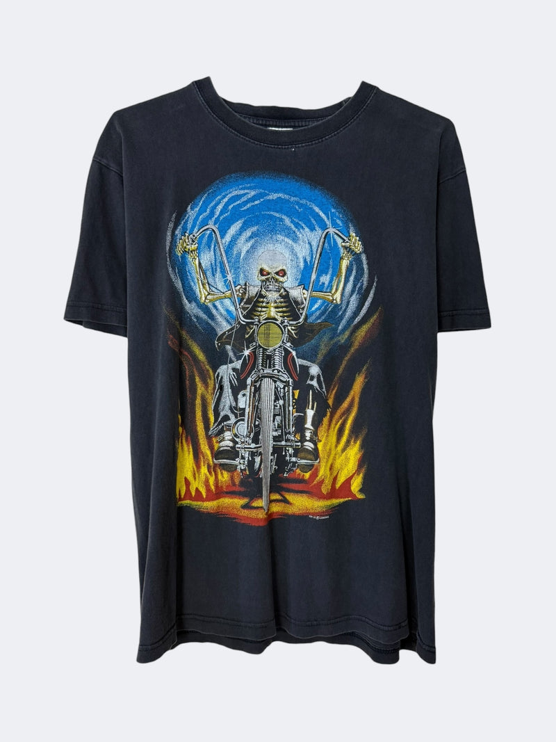 '90s Flame Skeleton Biker Tee