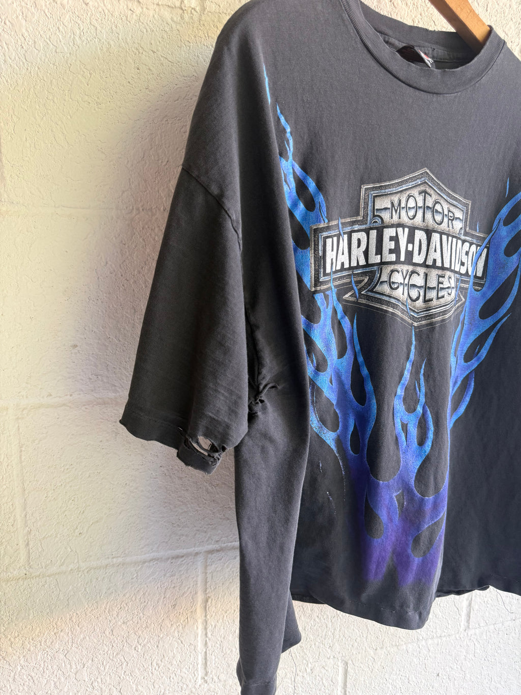 '90s Faded Boxy Blue V-Flame Harley Tee