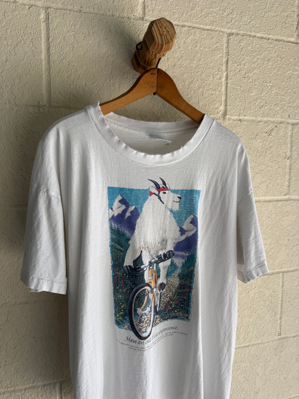 ‘90s Lightly Distressed Goat Biking Nature Tee