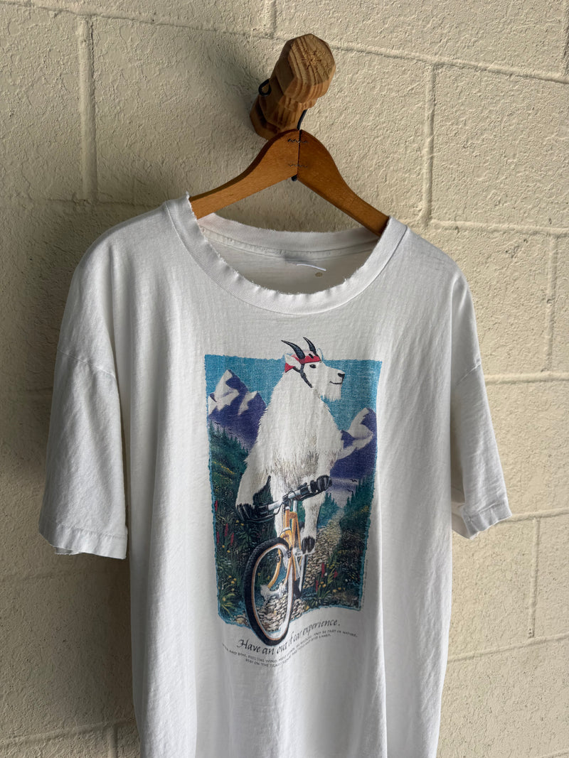 ‘90s Lightly Distressed Goat Biking Nature Tee