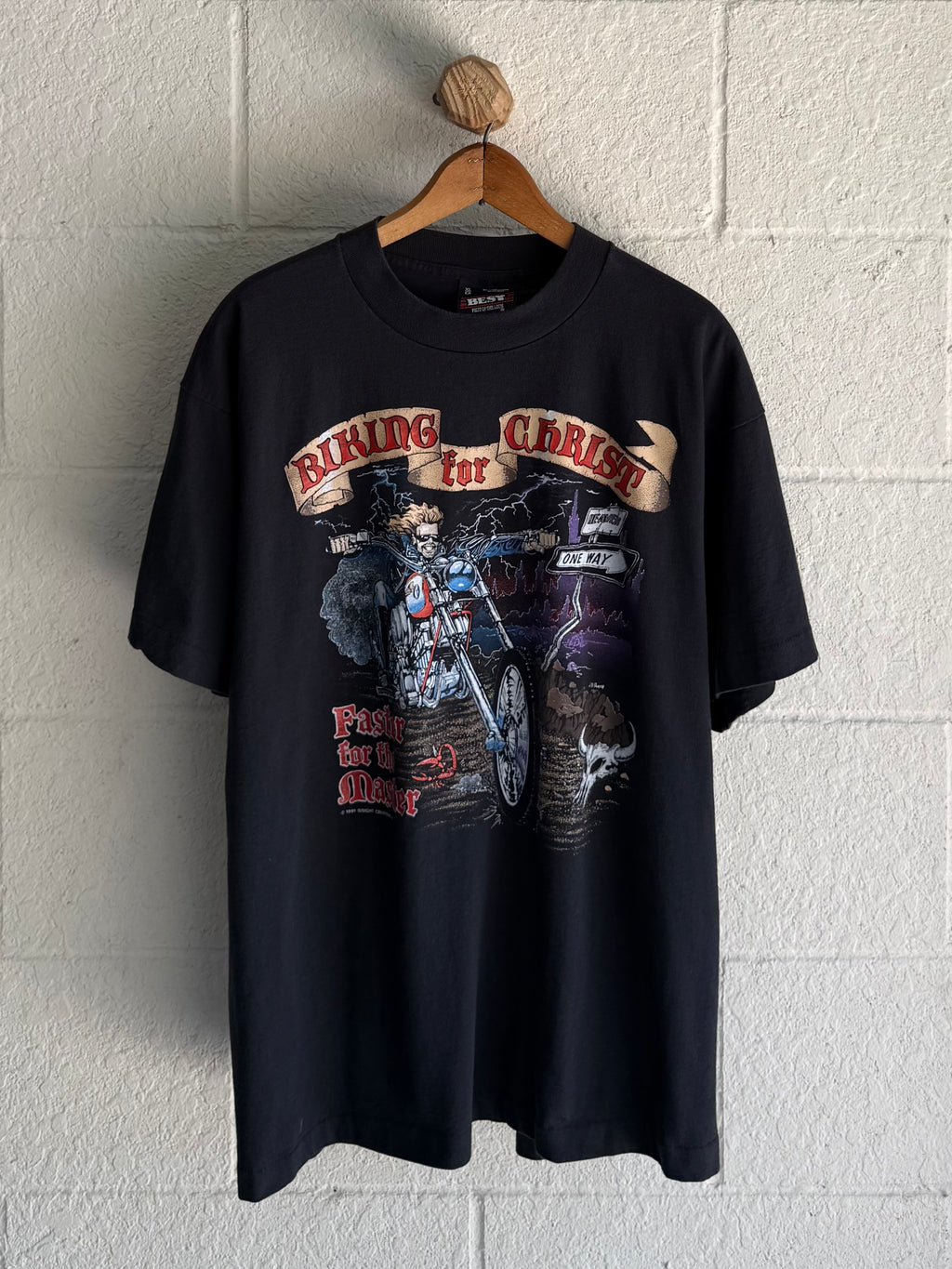 '90s Jesus Biker "Biking for Christ" Tee