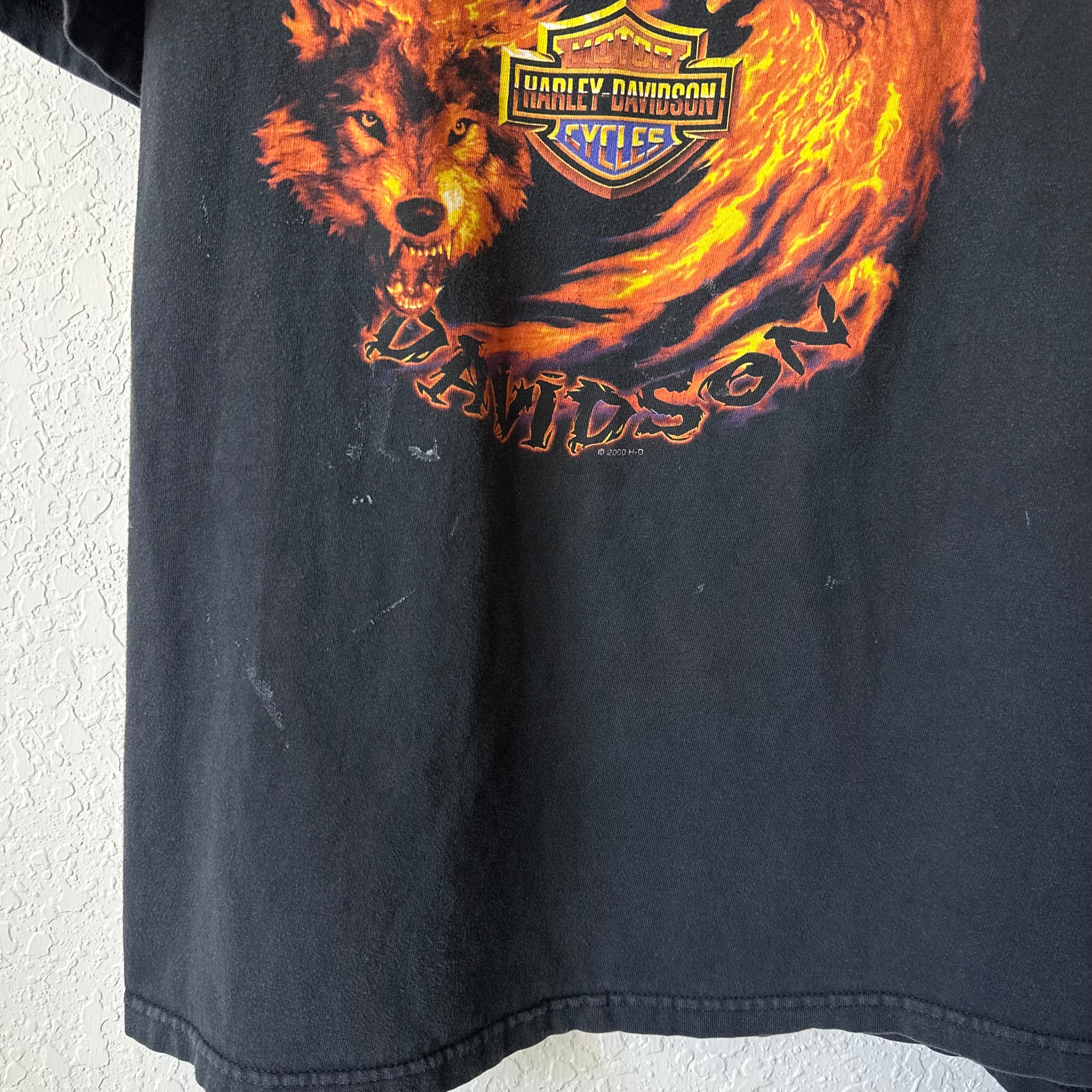 2000 Flame Wolf & Eagle Harley Tee