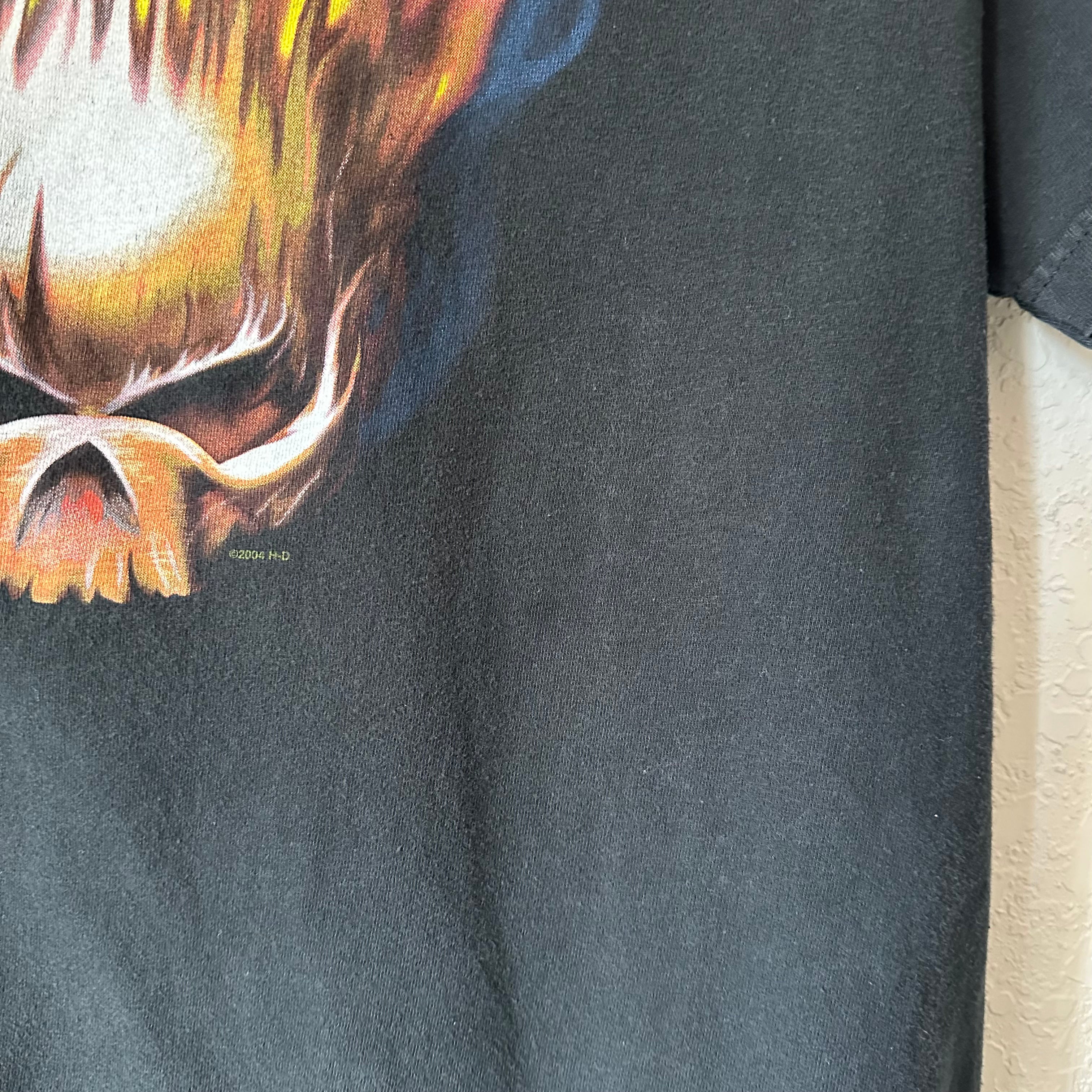 2004 Skull Flame Head Harley Tee