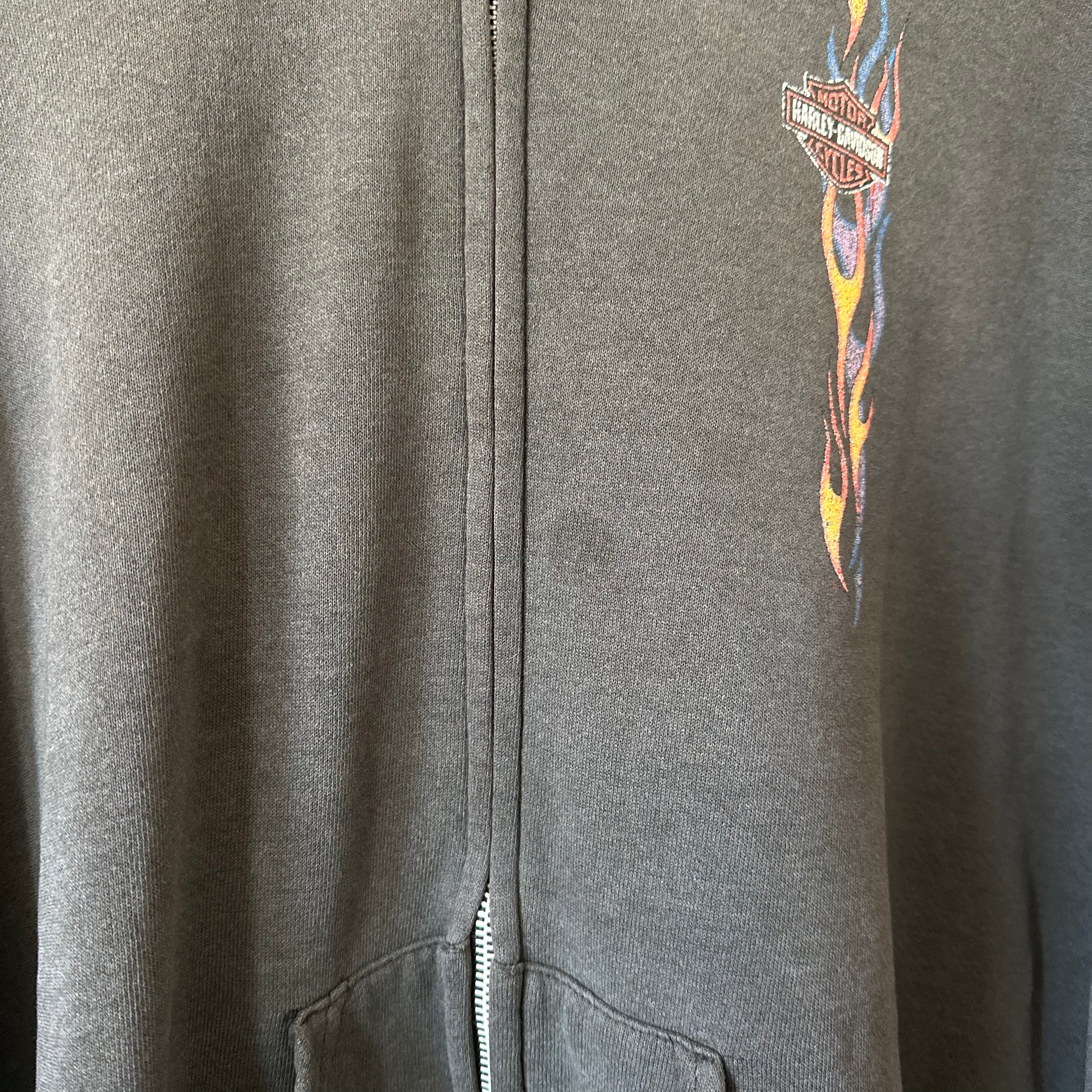 '90s/'00s Faded Flame Harley Zip-up Hoodie