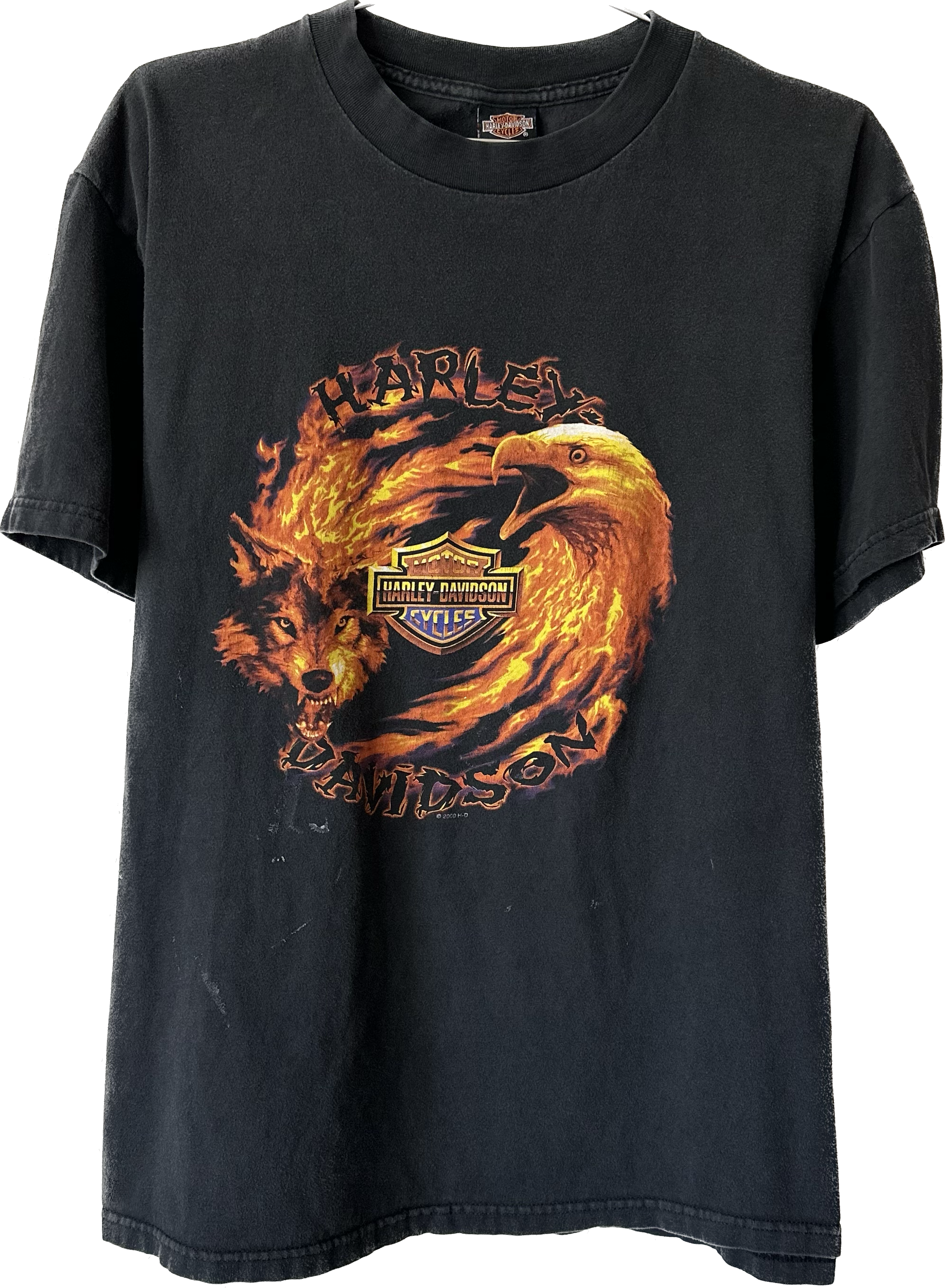 2000 Flame Wolf & Eagle Harley Tee