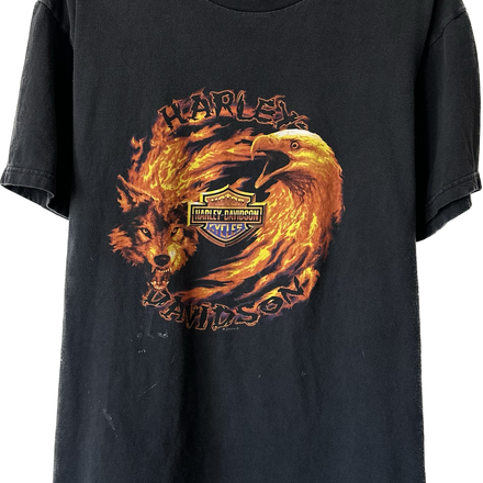 2000 Flame Wolf & Eagle Harley Tee