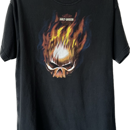 2004 Skull Flame Head Harley Tee